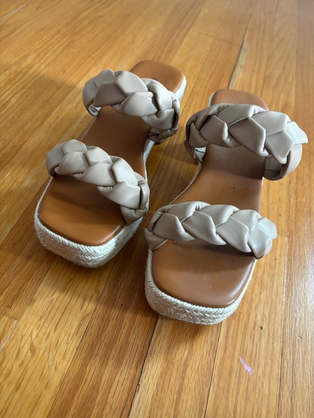 Braided Double-Strap Espadrille Slide Sandals in Taupe